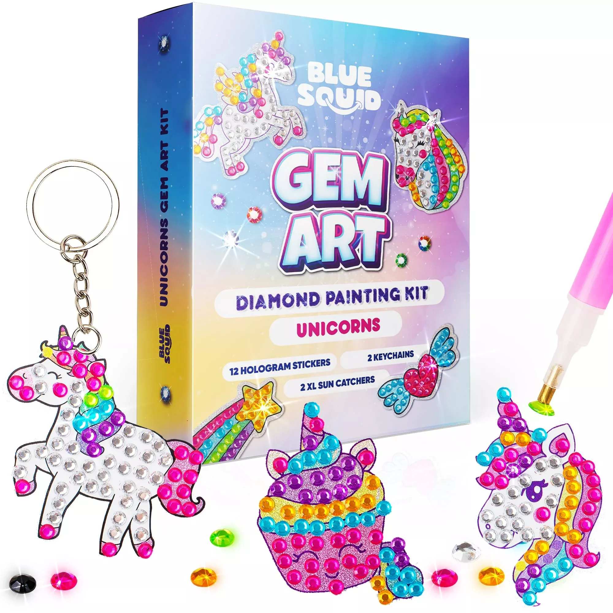 Blue Squid Diamond Art Kit for Kids - Unicorn Theme, Multicolor, Large