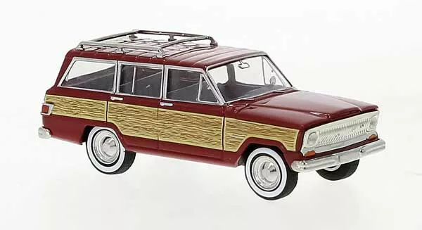 Brekina 19872 HO Scale 1967 Jeep Wagoneer Woodgrain and Red