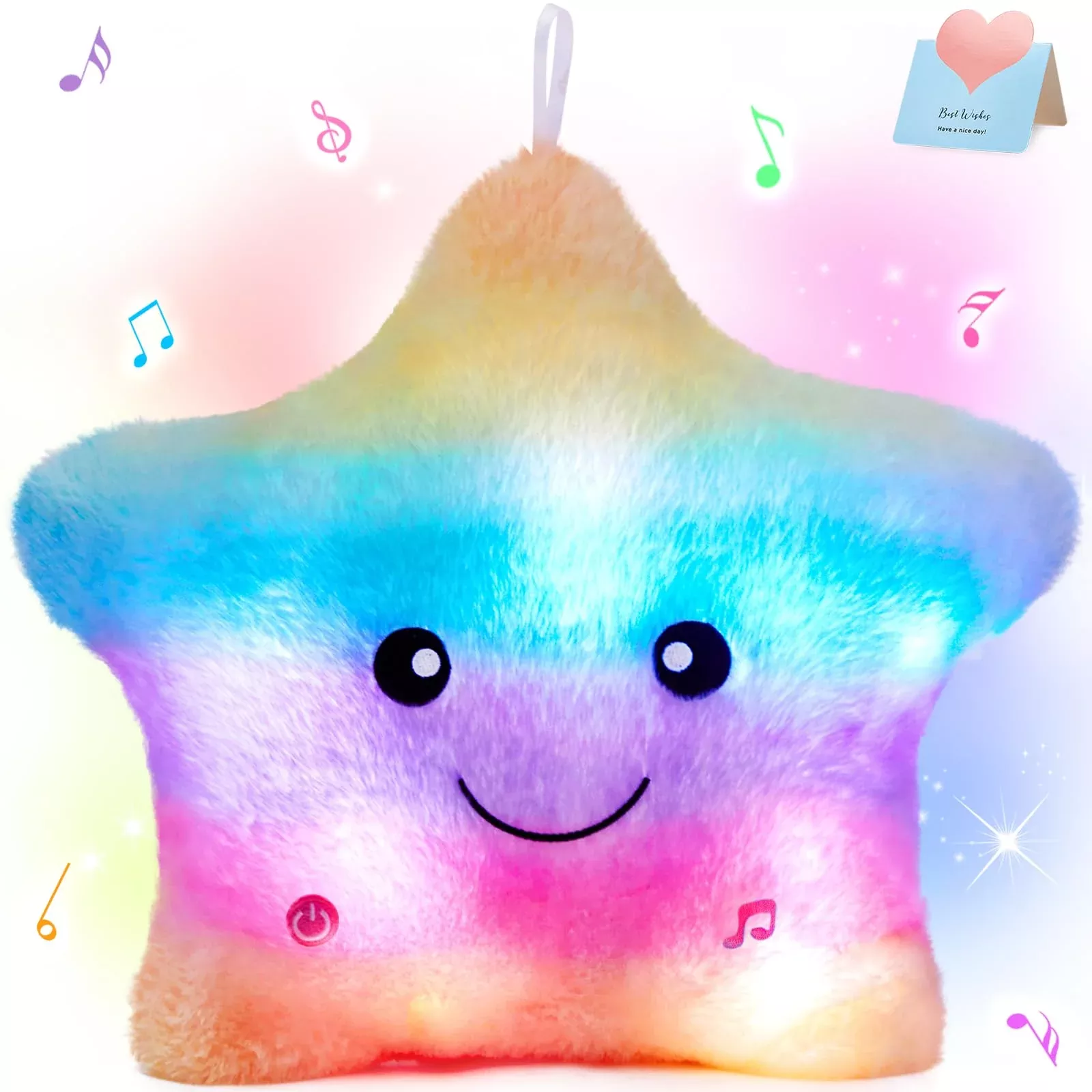 Bstaofy 13‘’ Rainbow Creative Led Musical Glow Twinkle Star Lullaby Light Up Stuffed Animal Toys Soothe Kids Emotions Birthday Christmas For Toddlers Kids