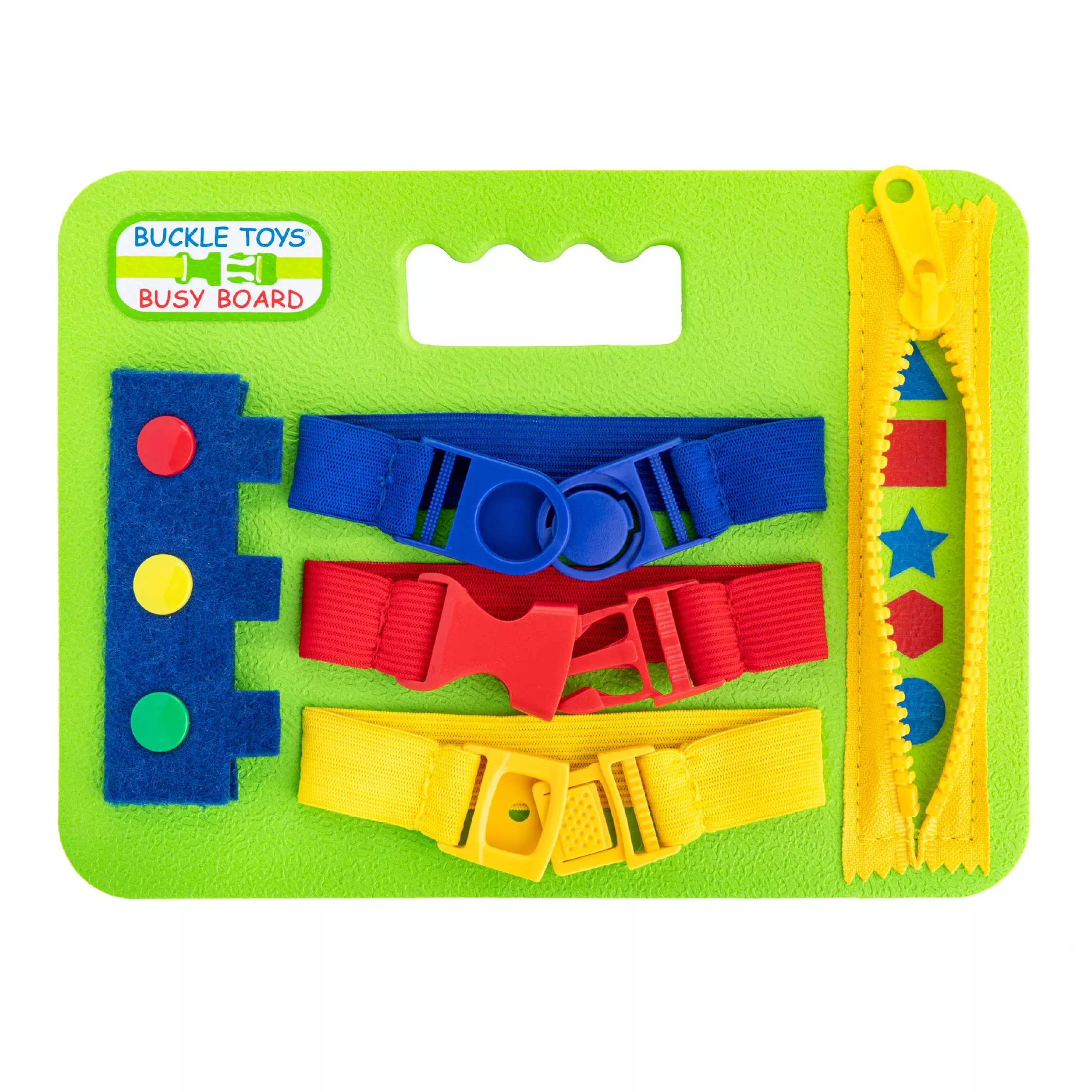 Buckle Toys Busy Board Travel Toy for Toddlers, Green, Medium