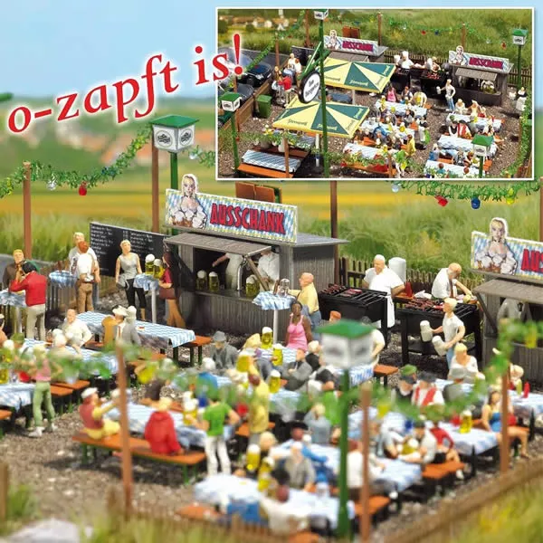 Busch 1046 HO Scale Beer Garden Set -- 6-5/16 x 6-5/16" 16 x 16cm