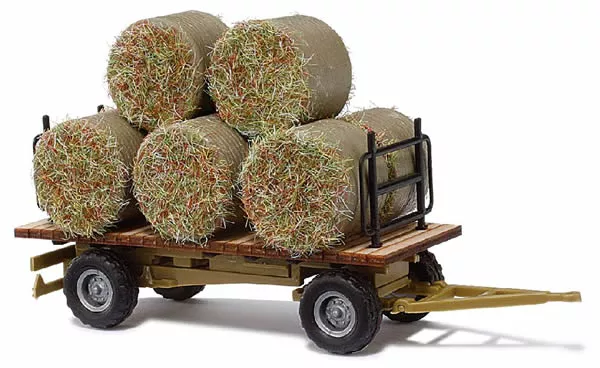 Busch 44930 HO Scale Hay Trailer - Assembled -- With Round Baled Load