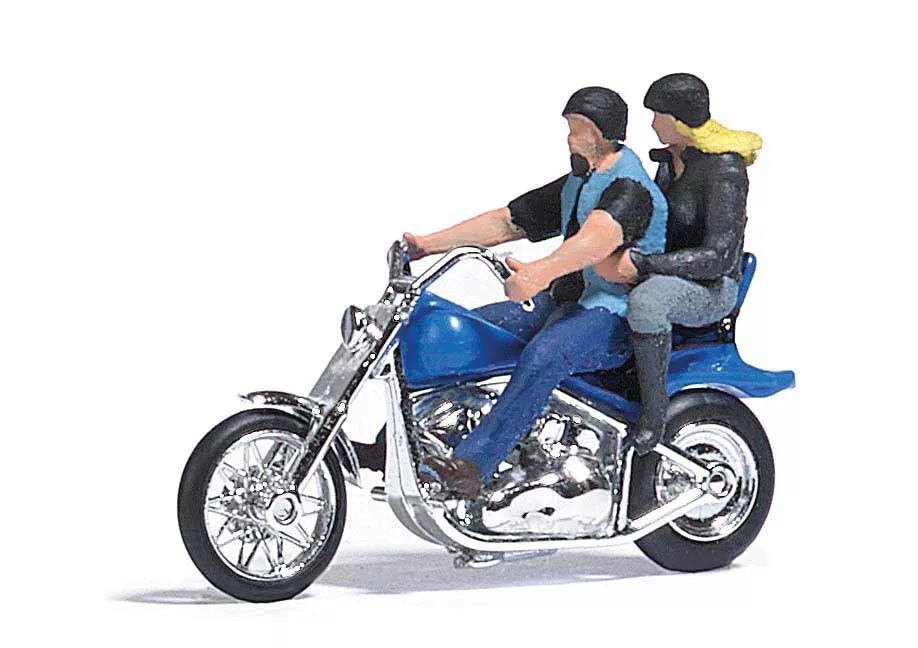 Busch 7860 HO Scale Blue Amerian Motorcycle with Rider Figures