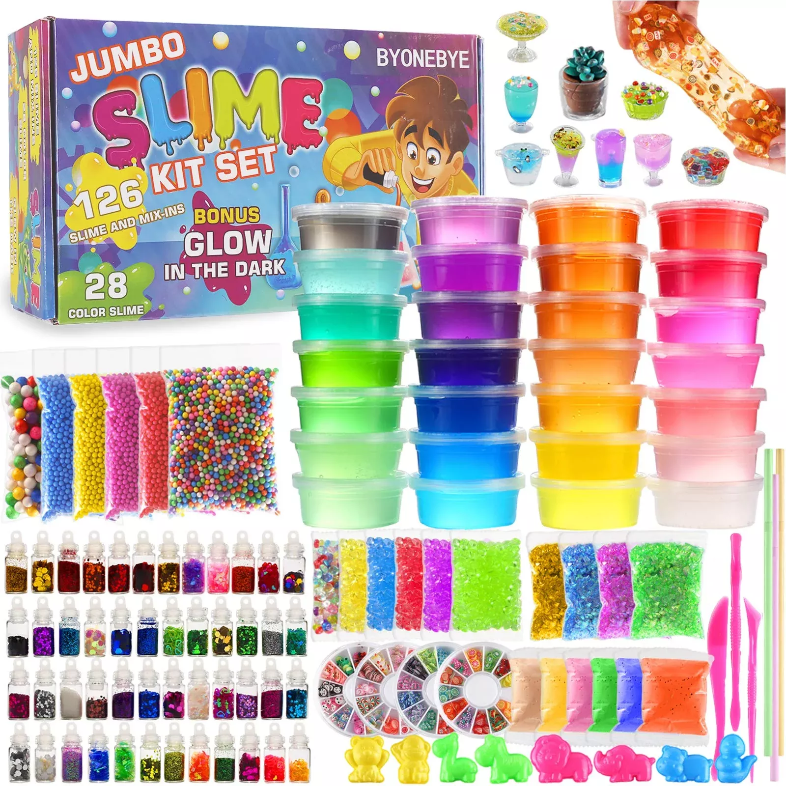 BYONEBYE Jumbo Slime Kit for Kids, Large Multicolored 28 Slimes