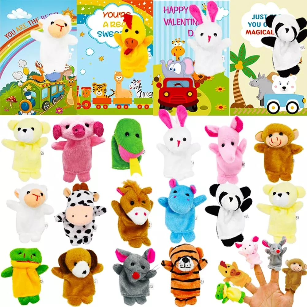CAMIRUS Miniature Valentine Gift Card & Finger Puppets Set, 16 Pack