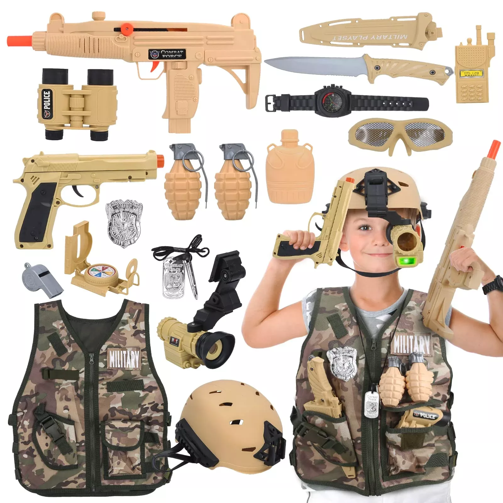 CAPTAIN CHAOWING Army Costume for Kids, Desert Khaki, Size F US