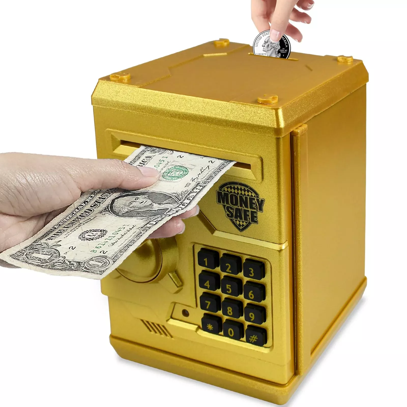 Cargooy Mini ATM Piggy Bank Gold Electronic Money Counter Safe Box
