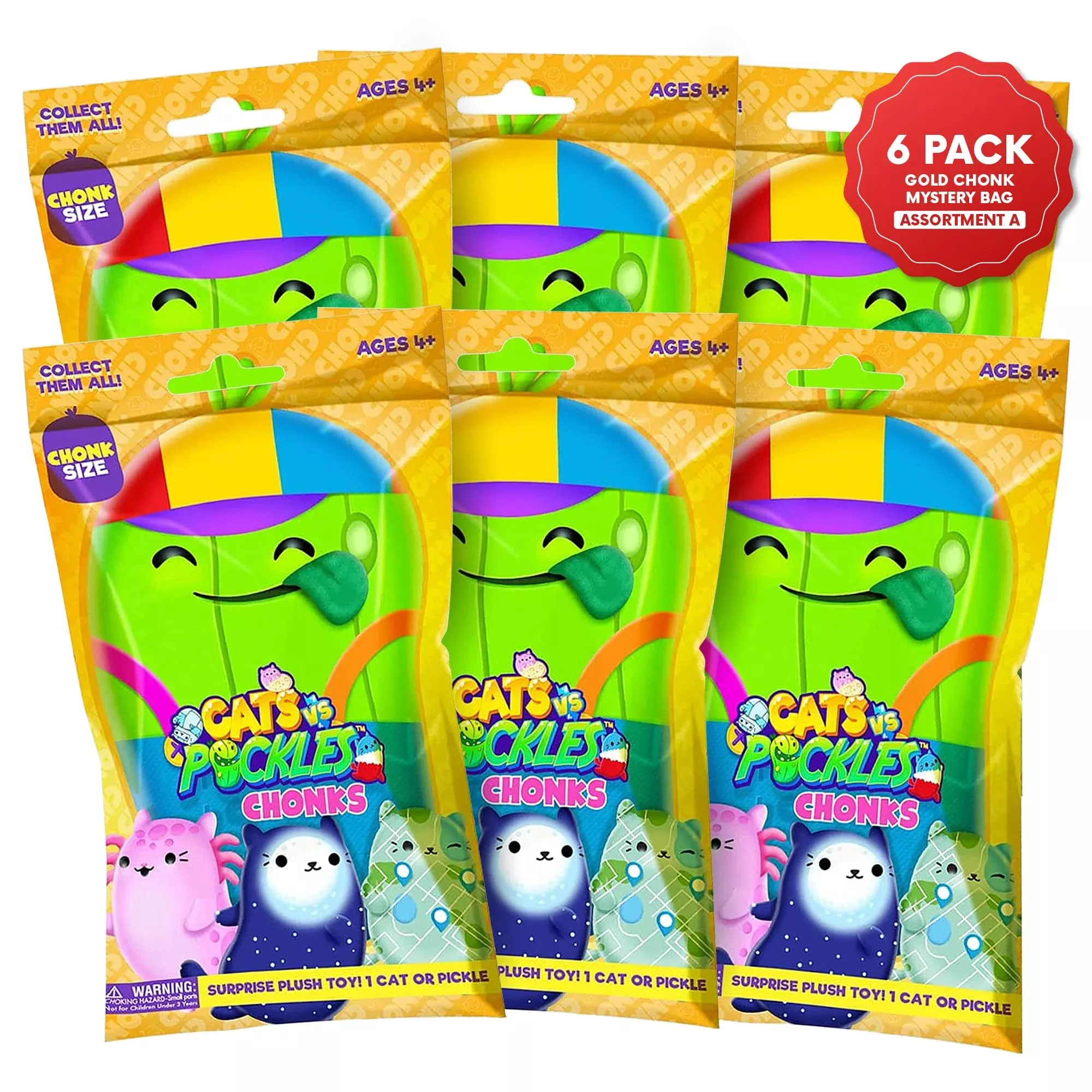 Cats vs Pickles Plushies 6pk Chonk Gold Wave A Multi-color