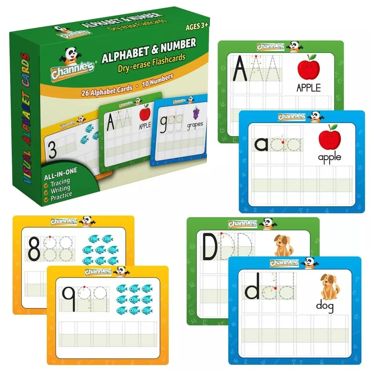 Channie's ABC Flashcards for Kids, Dry Erase, 5.5"x4