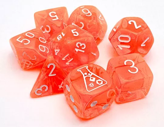 Chessex Dice: Lab Dice- Translucent: Neon Orange / White - With Bonus Die