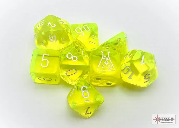 Chessex Dice: Lab Dice- Translucent: Neon Yellow/White- With Bonus Die