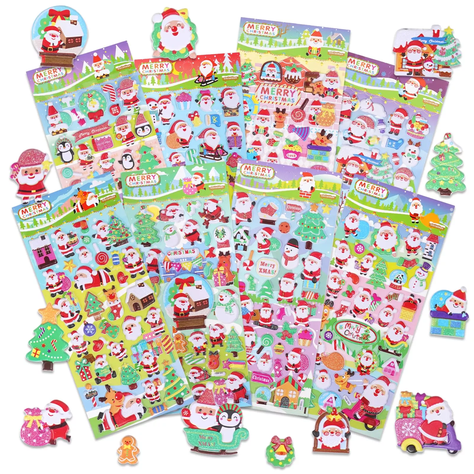 Christmas 3D Puffy Stickers For Kids Toddlers Crafts, Small Xmas Bulk