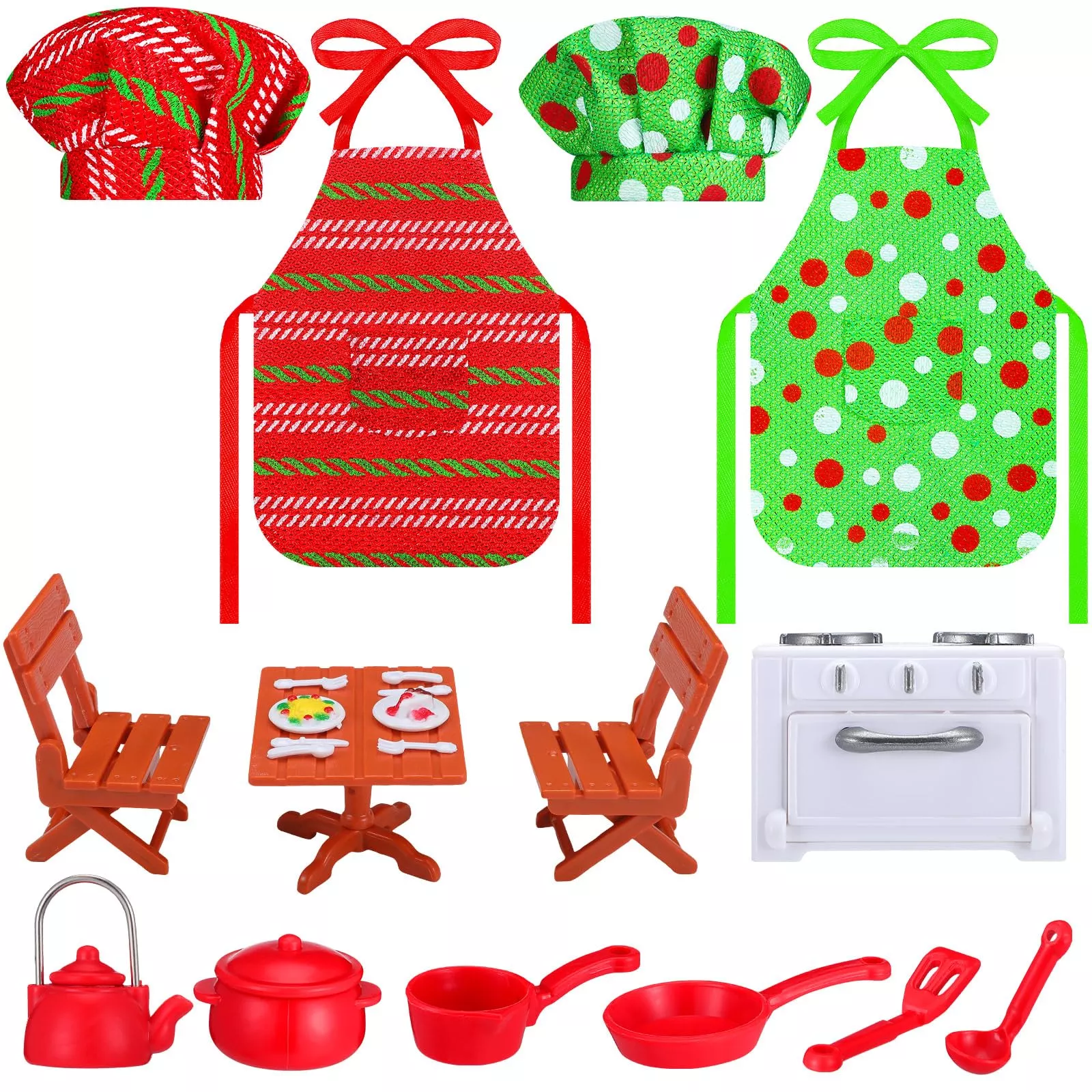 Christmas Elf Accessories Mini Elf Doll Baker Outfit Set Include Apron