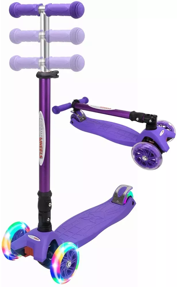 ChromeWheels 3 Wheel Kick Scooter for Kids, Purple, 3-12 Years