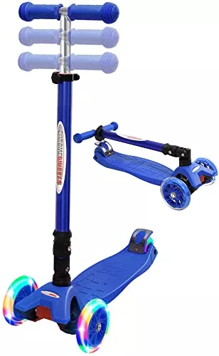ChromeWheels Kids Scooter 3-Wheel Adjustable Height Blue Aluminum Frame