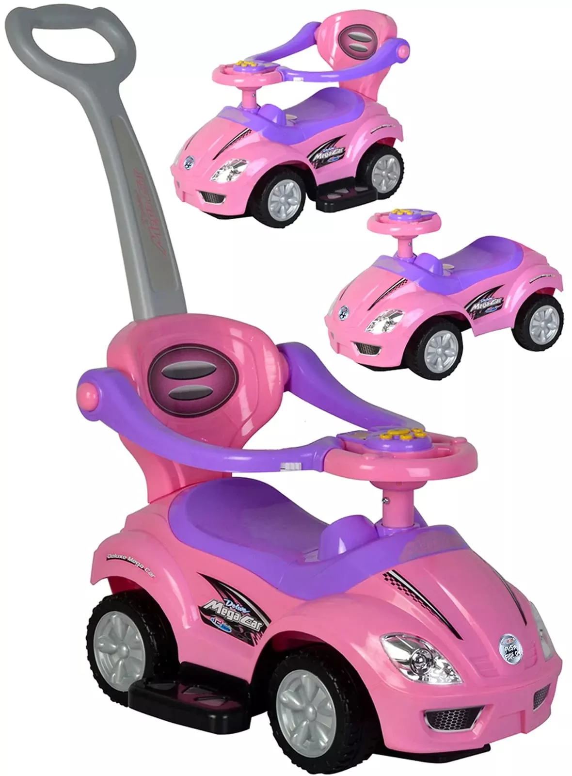 ChromeWheels Pink 3-in-1 Push, Walking, Ride-On Car for Kids