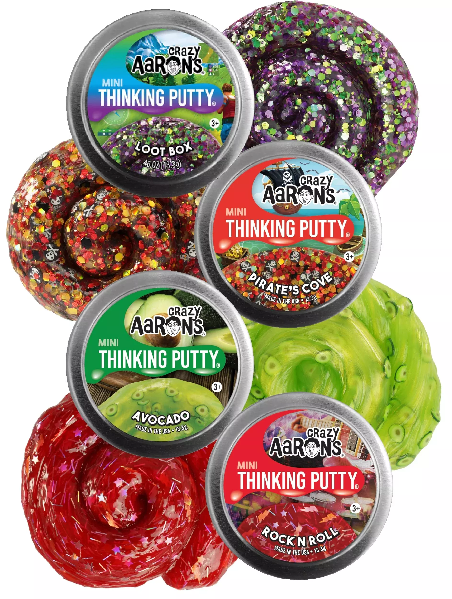 Crazy Aaron'S Putty Mini Tins Loot Box, Rock N' Roll, Pirate'S Cove &