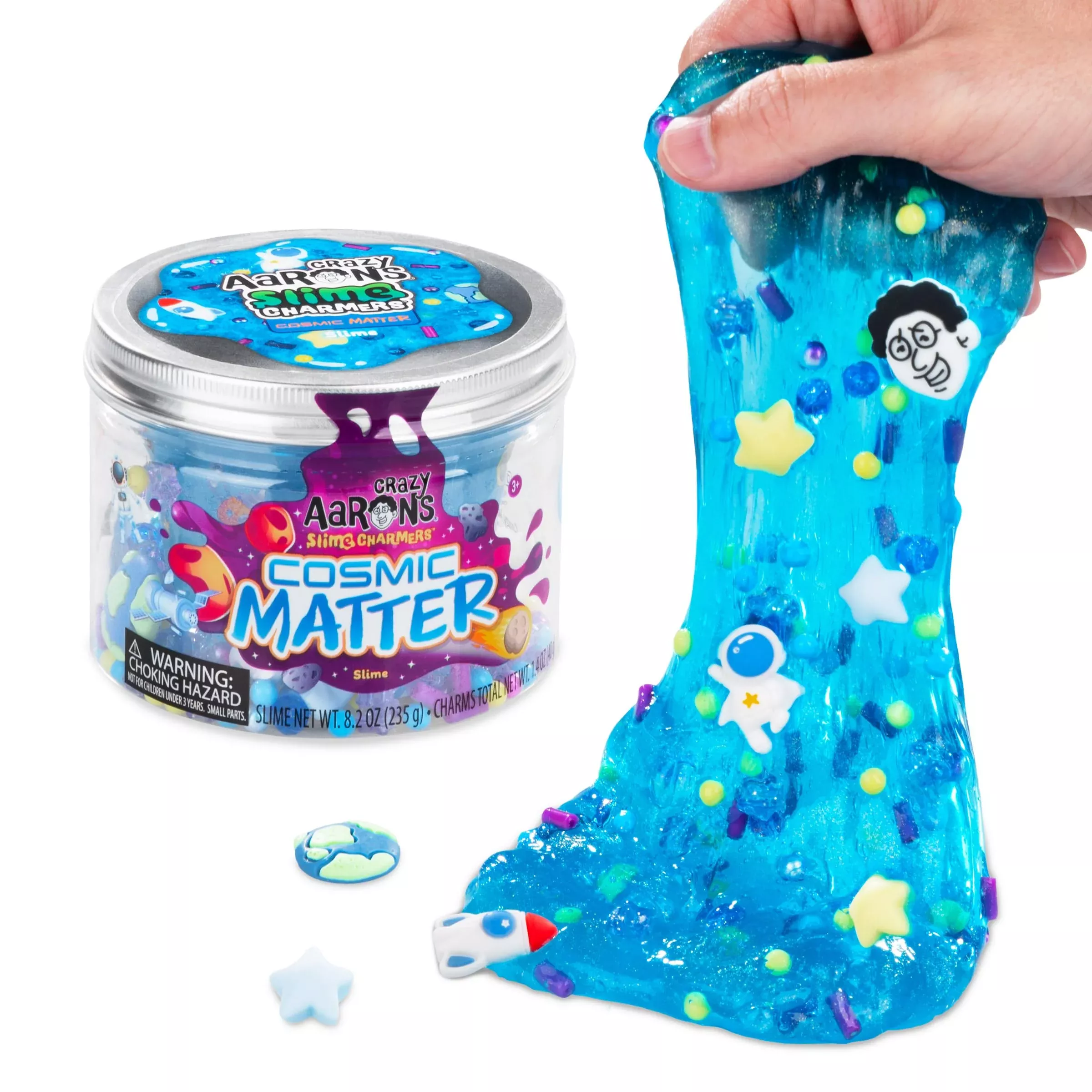 Crazy Aaron's Slime Charmers Cosmic Matter 8.2 oz Blue Slime with Char