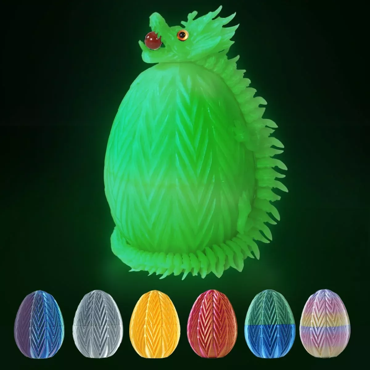 Cucue 3D Printed Dragon Egg Toy with Articulated Dragon, Luminous Color