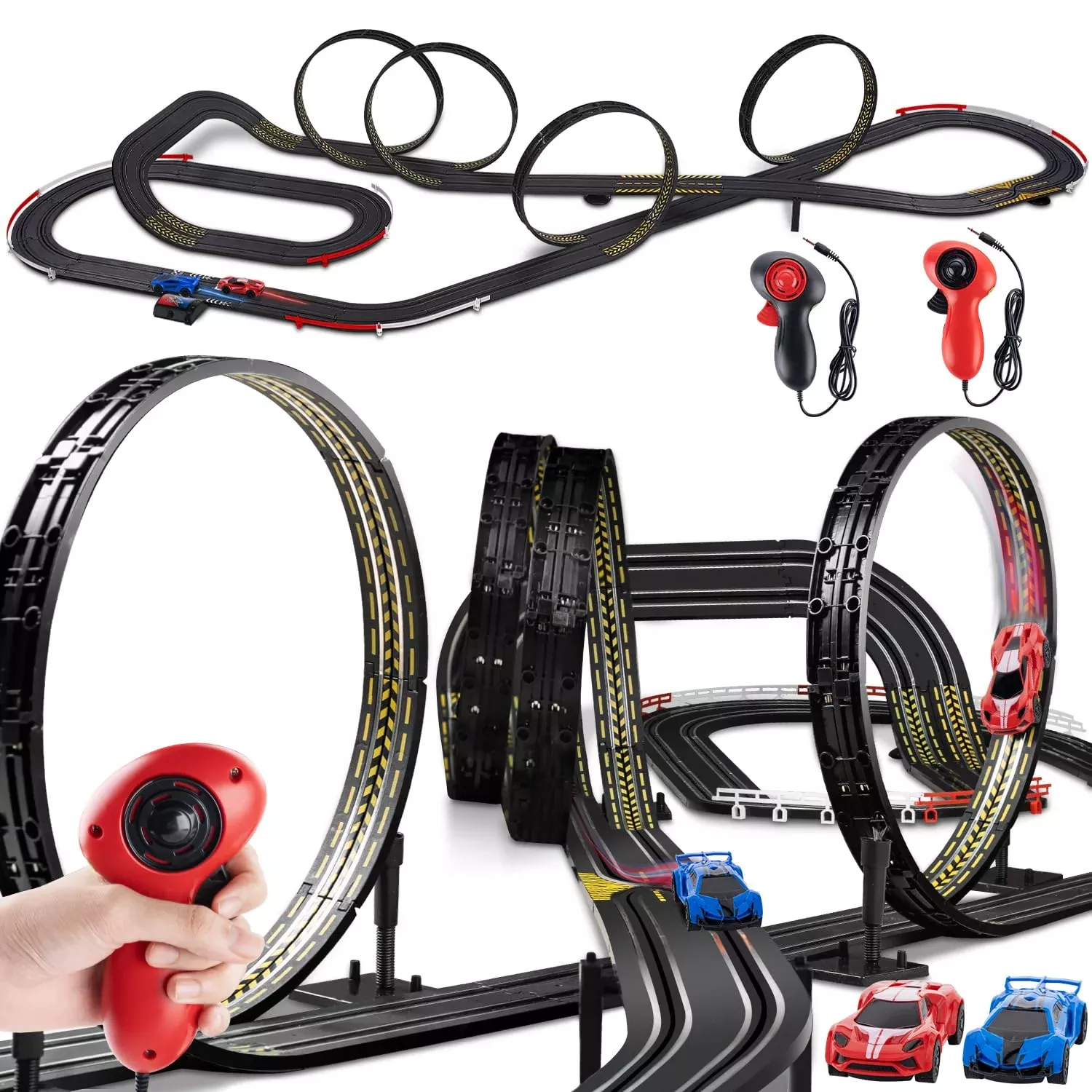 Cusocue High-Speed Slot Car Race Track Playset, Deluxe Electric Powere