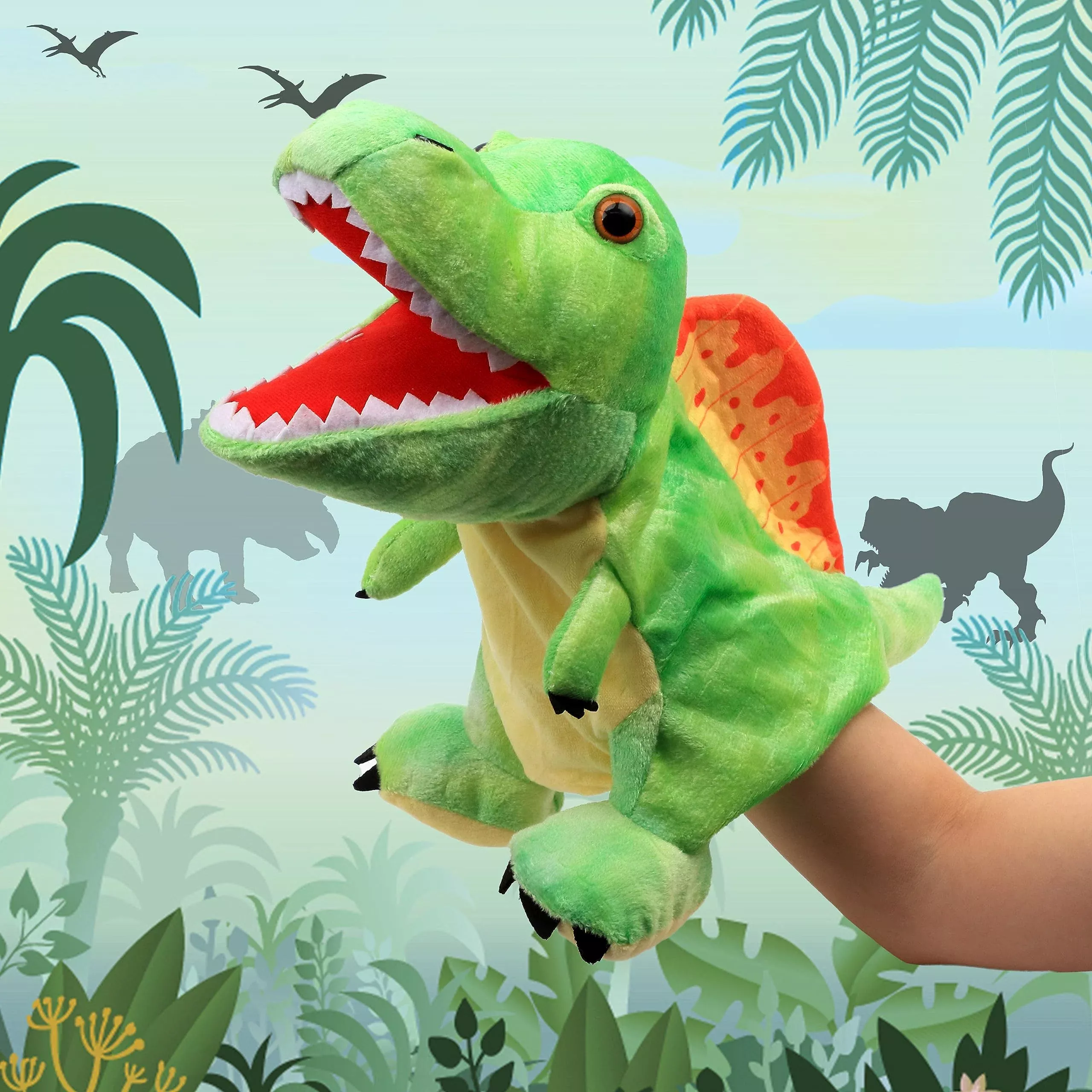 Cuteoy Plush Hand Puppet Toy 16 Inch Green for Kids' Imaginative Play