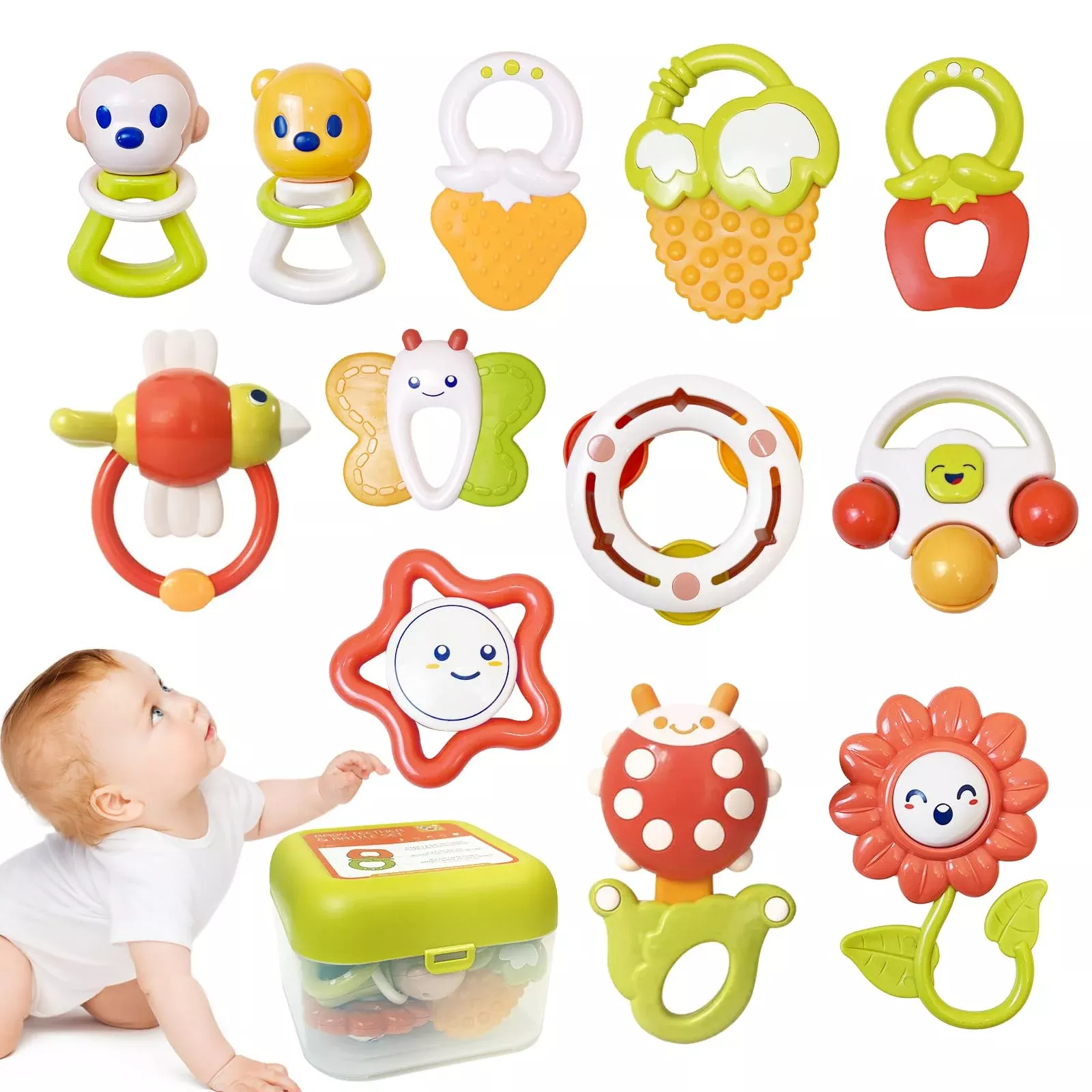 Cuterabit Baby Rattles and Teethers Set for 0-12 Months, Bright