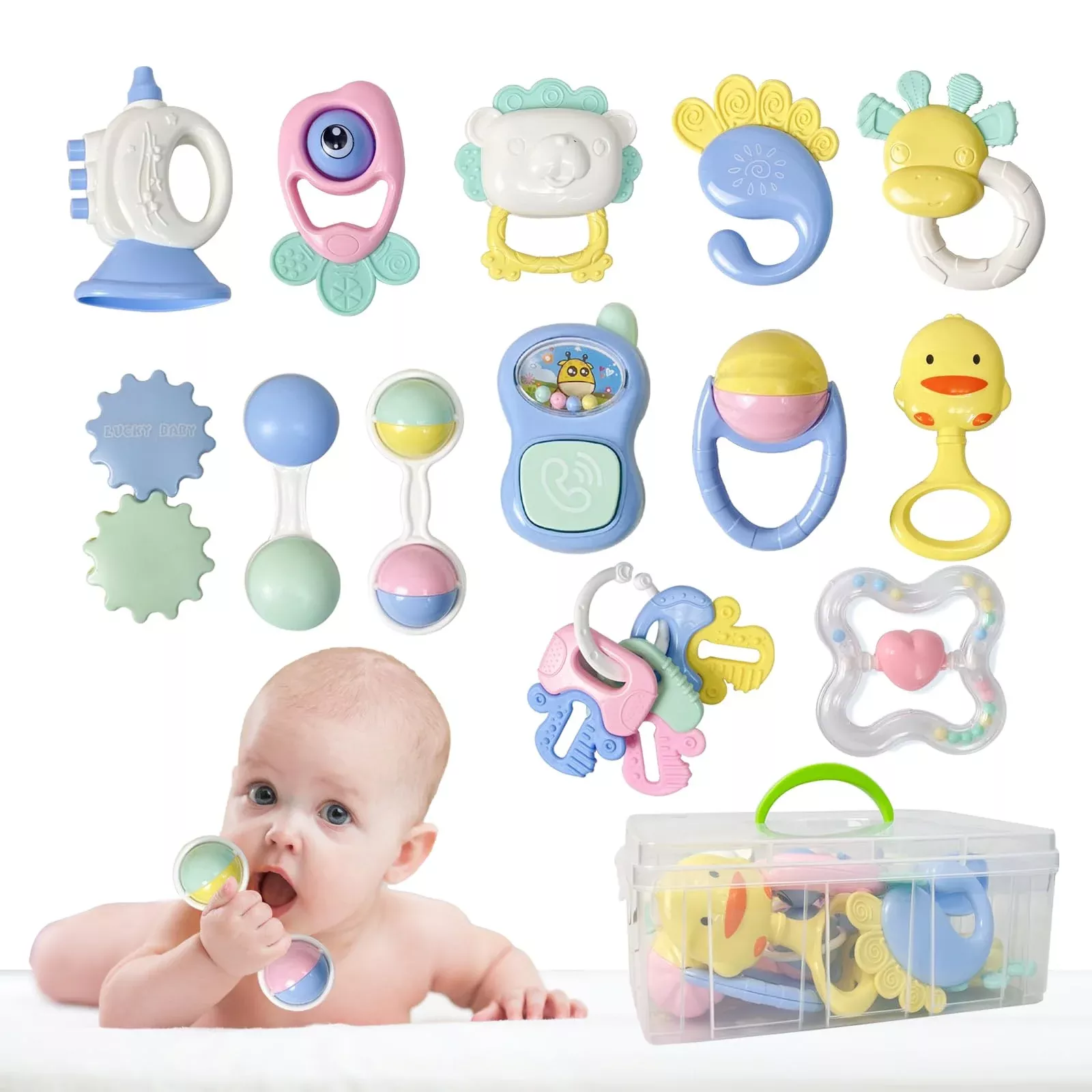 Cuterabit Baby Teething Toys Set - 13pcs Rattles for 0-