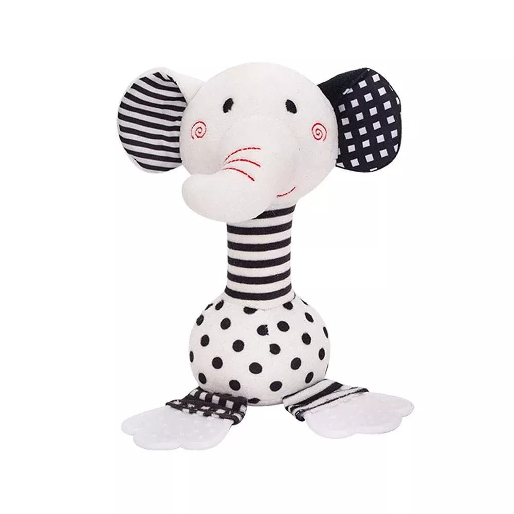 D-KINGCHY Baby Plush Rattle Toy, Black and White, 6.5