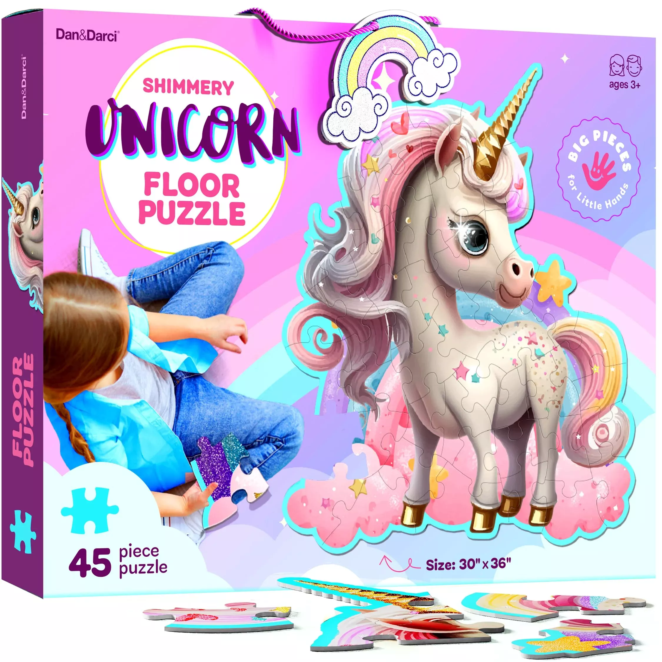 Dan&Darci Unicorn Floor Puzzle for Kids, 30" x 36", 45