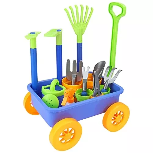 deAO Wheelbarrow & Gardening Play Set Blue 35 x 17 x 35cm
