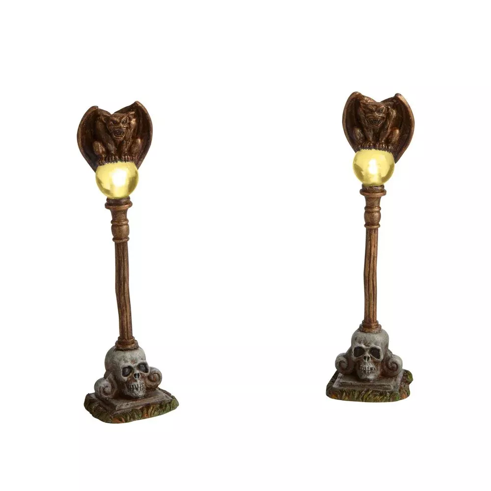 Department 56 Gargoyles LED Lights Set of 2 Brown Yellow Gray
