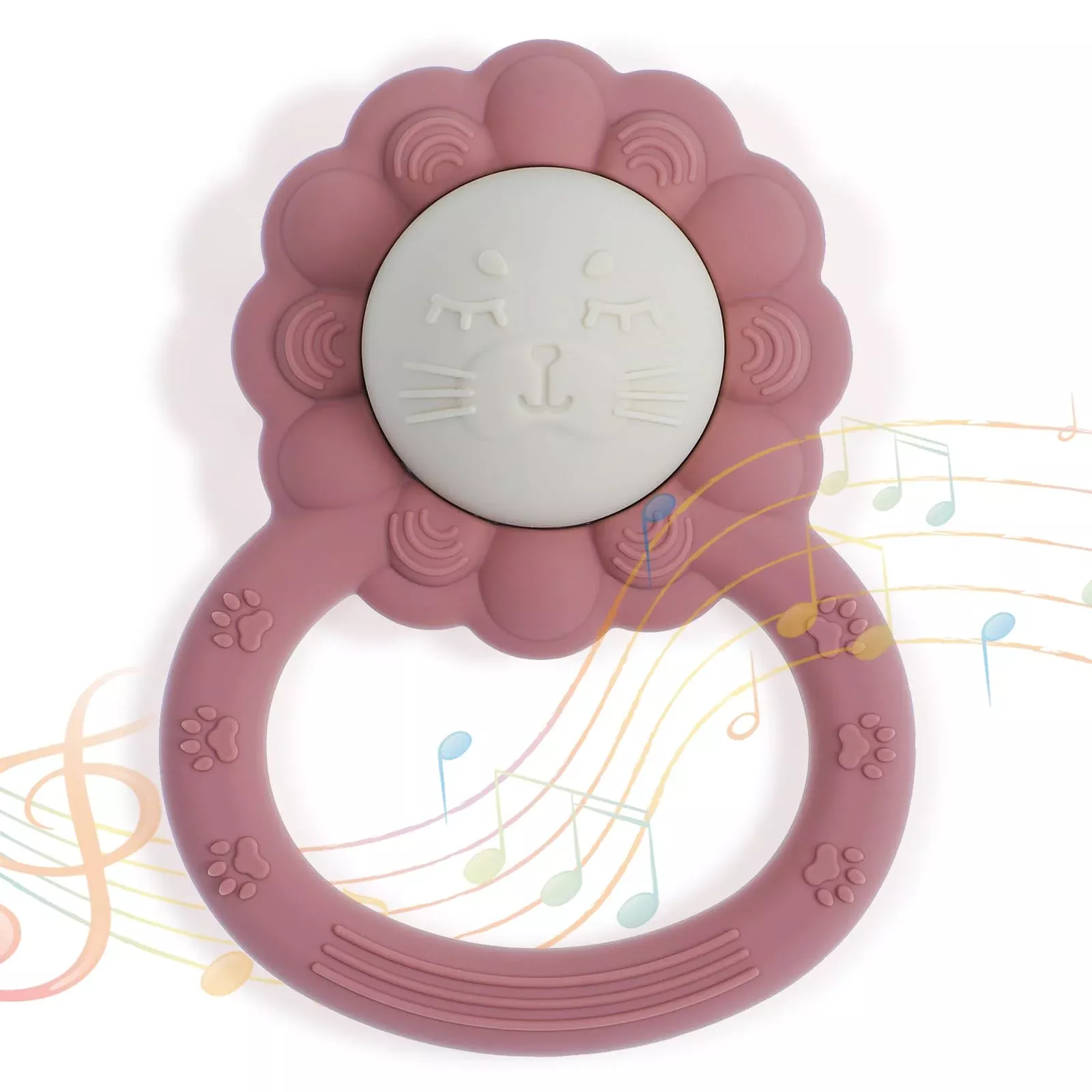 Dirbabi Rattle Teether for Babies, Food Grade Silicone, Powder Rose