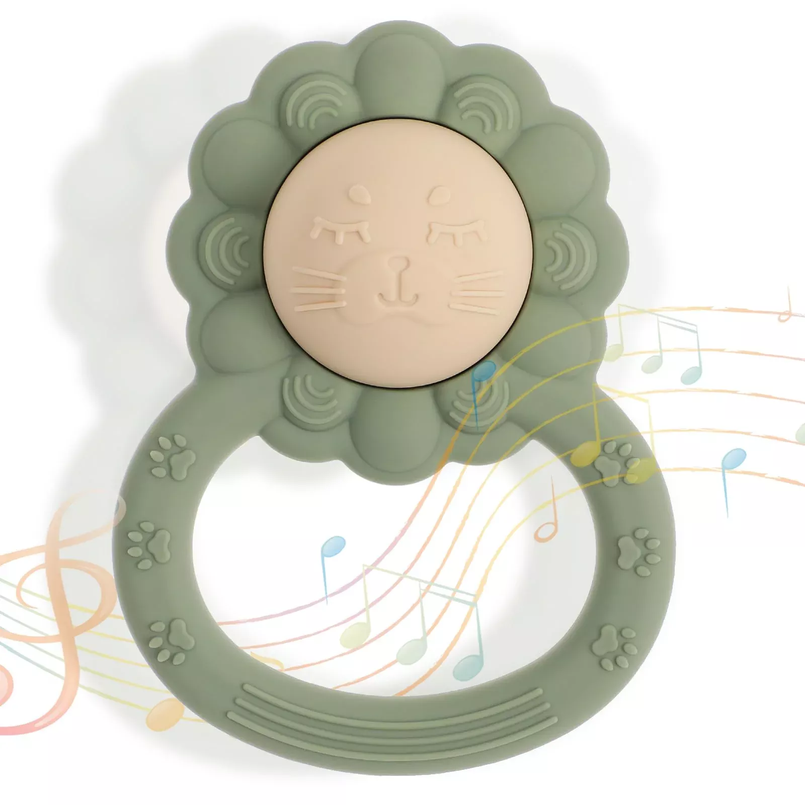 Dirbabi Rattle Teether for Babies, Food Grade Silicone, Shifting Sand Sage