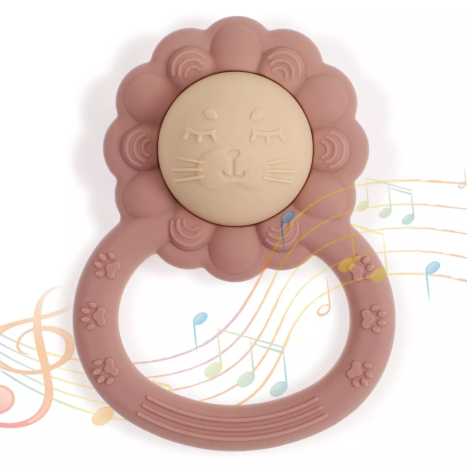Dirbabi Rattle Teether for Babies, Silicone, Shifting Sand Dusty Lilac