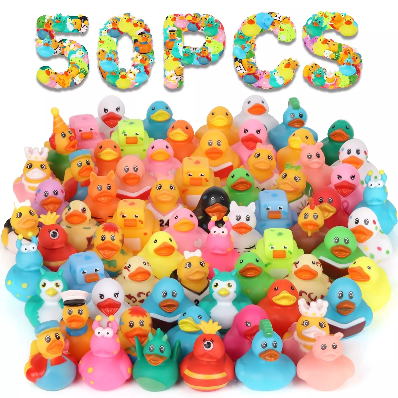 Dmsky Rubber Ducks Bulk Pack of 50 Multicolor for Kids' Parties