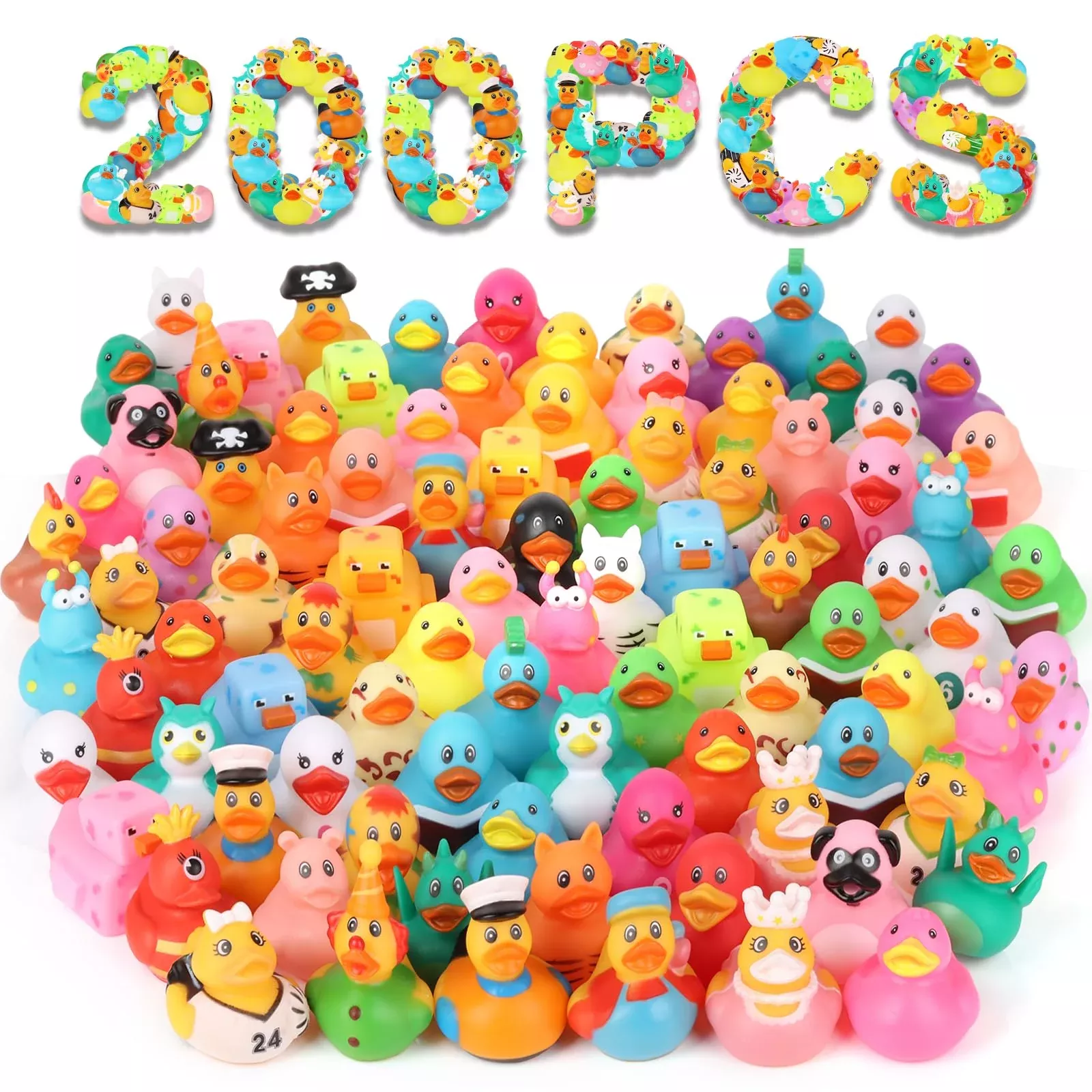 Dmsky Rubber Ducks Pack of 200 Assorted Colors for Kids' Parties