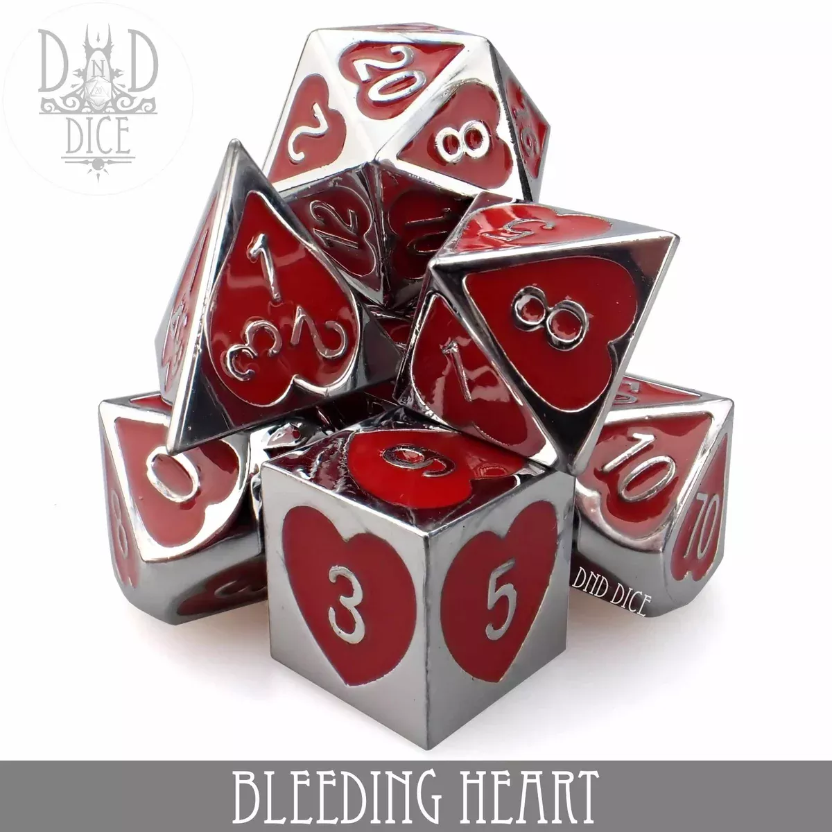 DND DICE Bleeding Heart Metal Dice Set