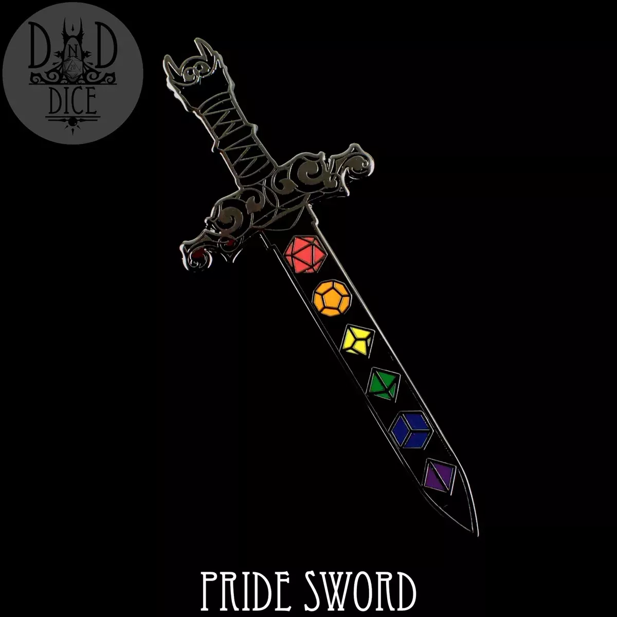 DND DICE Pride Dice Sword Enamel Pin
