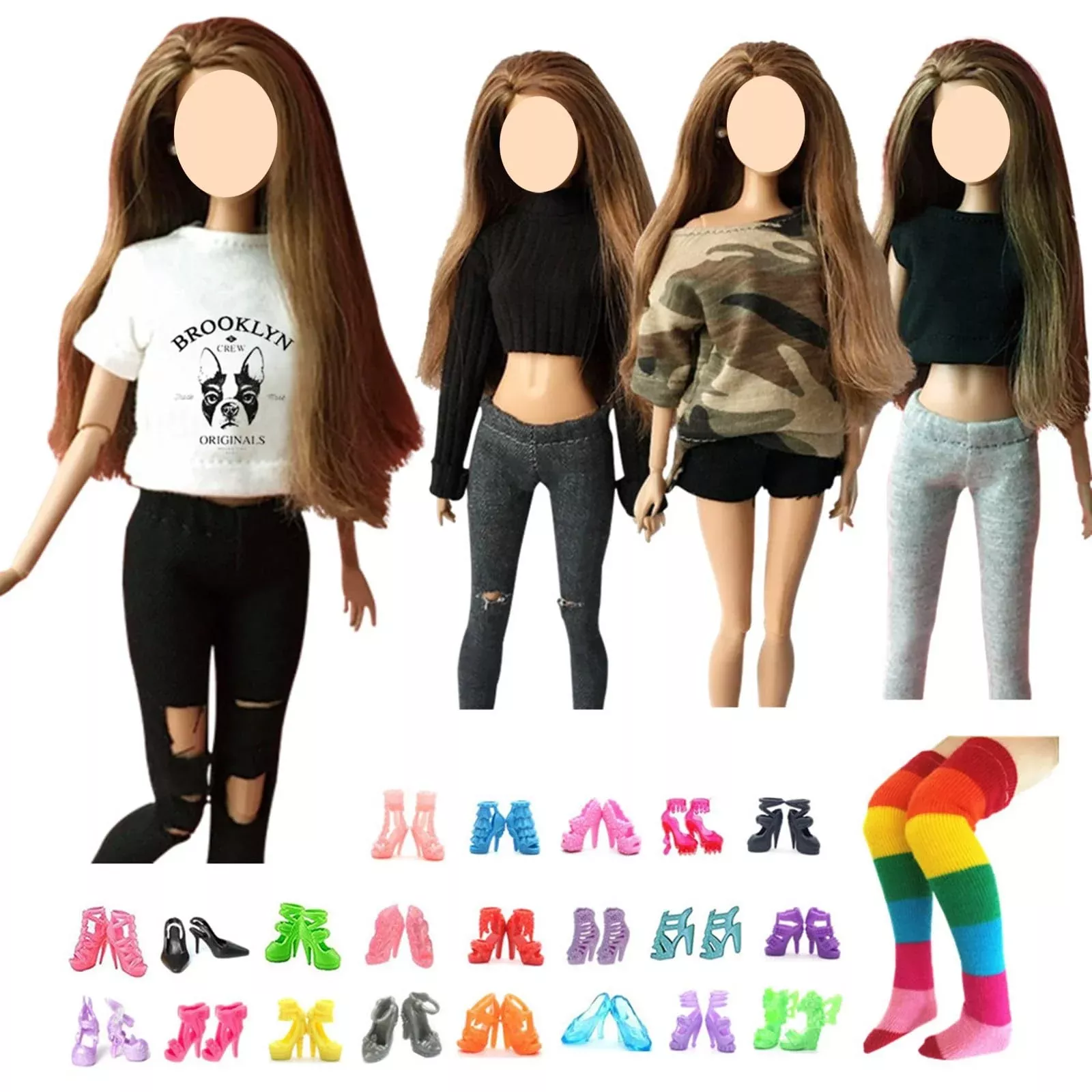 DoubleWood Doll Clothes Set for 11.5-Inch Dolls - 4 Outfits &