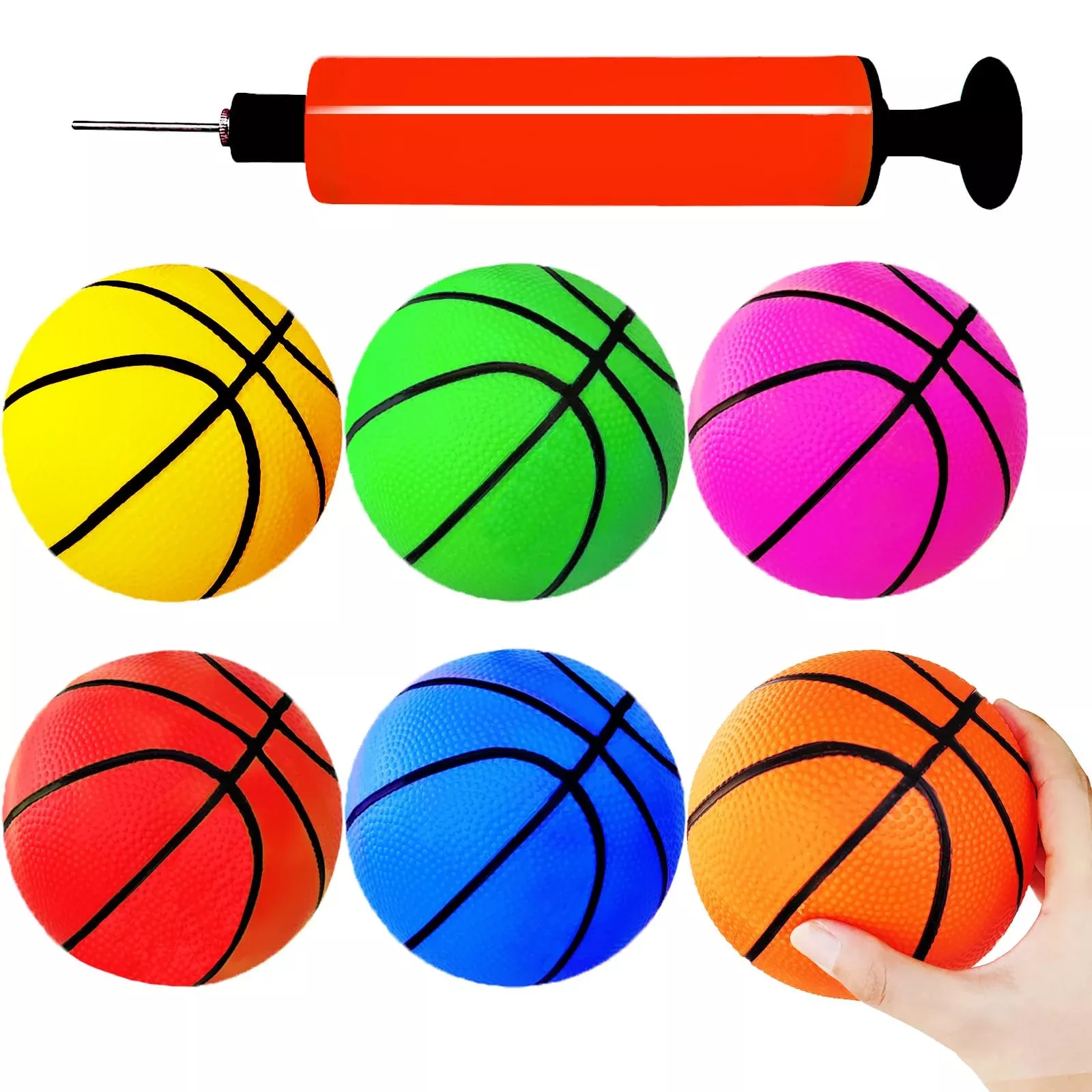 Dshengoo Mini Inflatable Basketball Set 6pcs 5-6 inch Multi Color