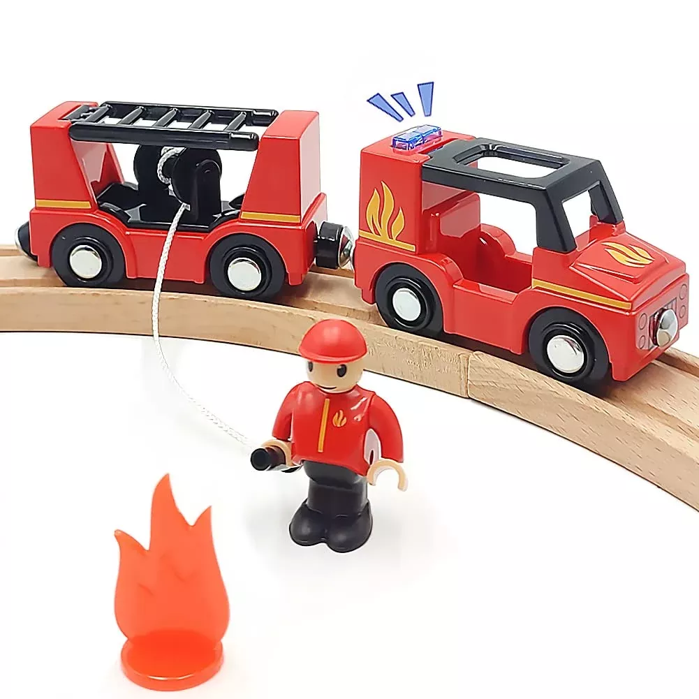 DSHMIXIA Wooden Train Track Accessories Fire Car Set, Medium, Mix Color