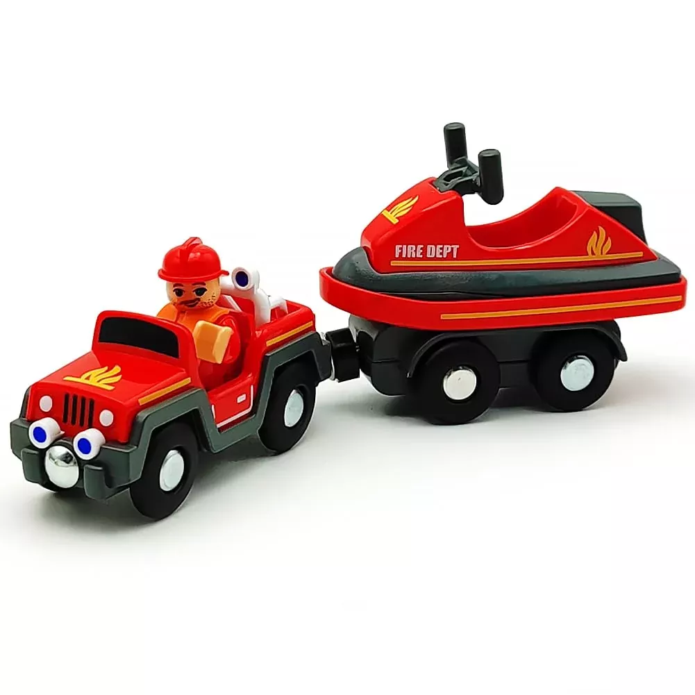 DSHMIXIA Wooden Train Track Fire Car Set, Small, Mix Color, 4 Pieces