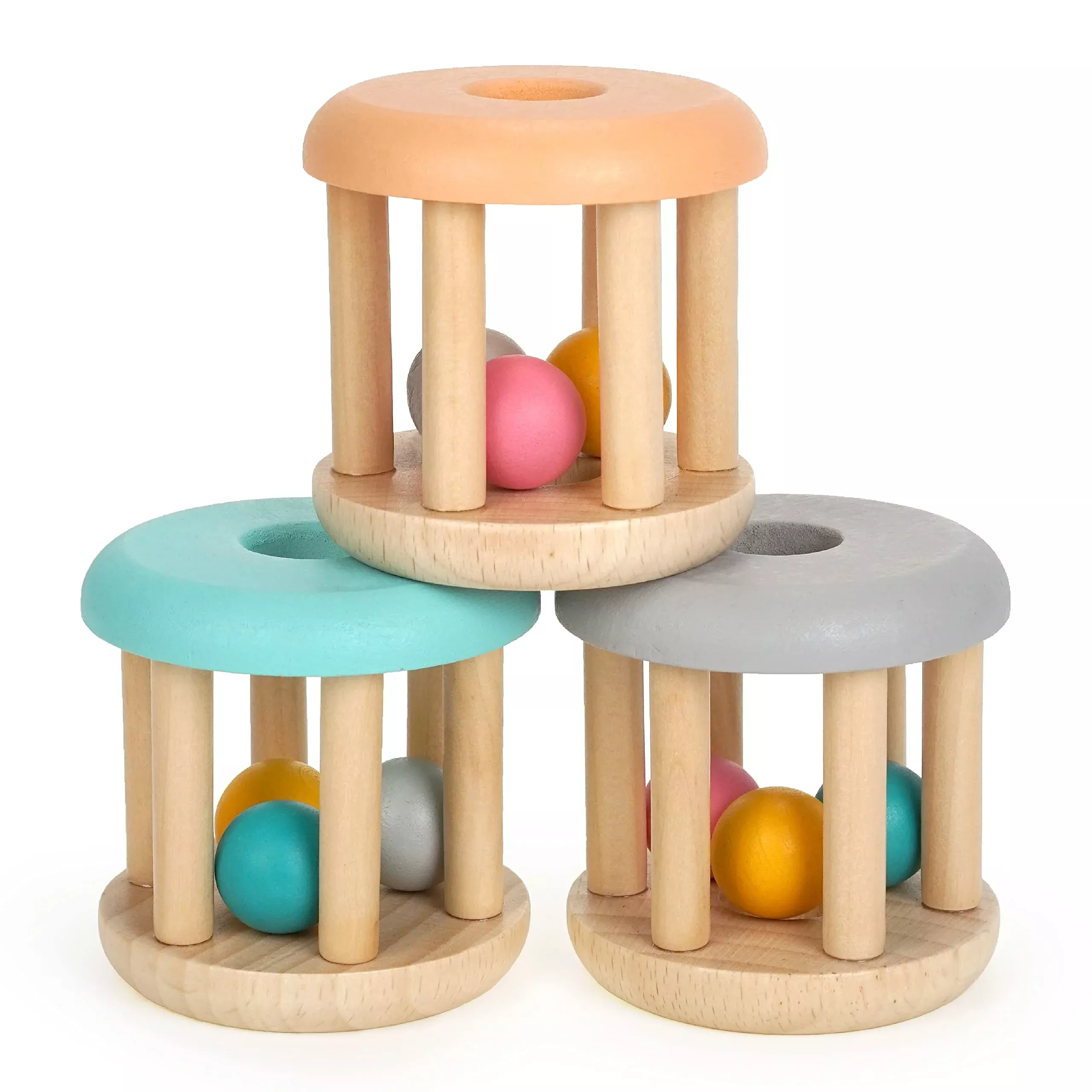 DUCKBOXX XX Wooden Rattle Rollers for Babies - Burlywood - 3pcs