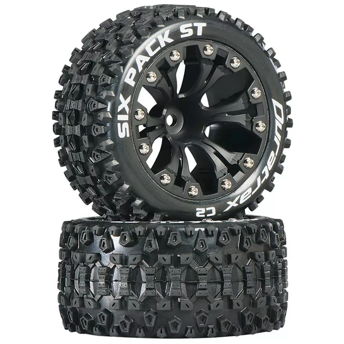 Duratrax C3562 Six Pack ST 2.8" 2WD C2 Tires Mounted on Black Wheels