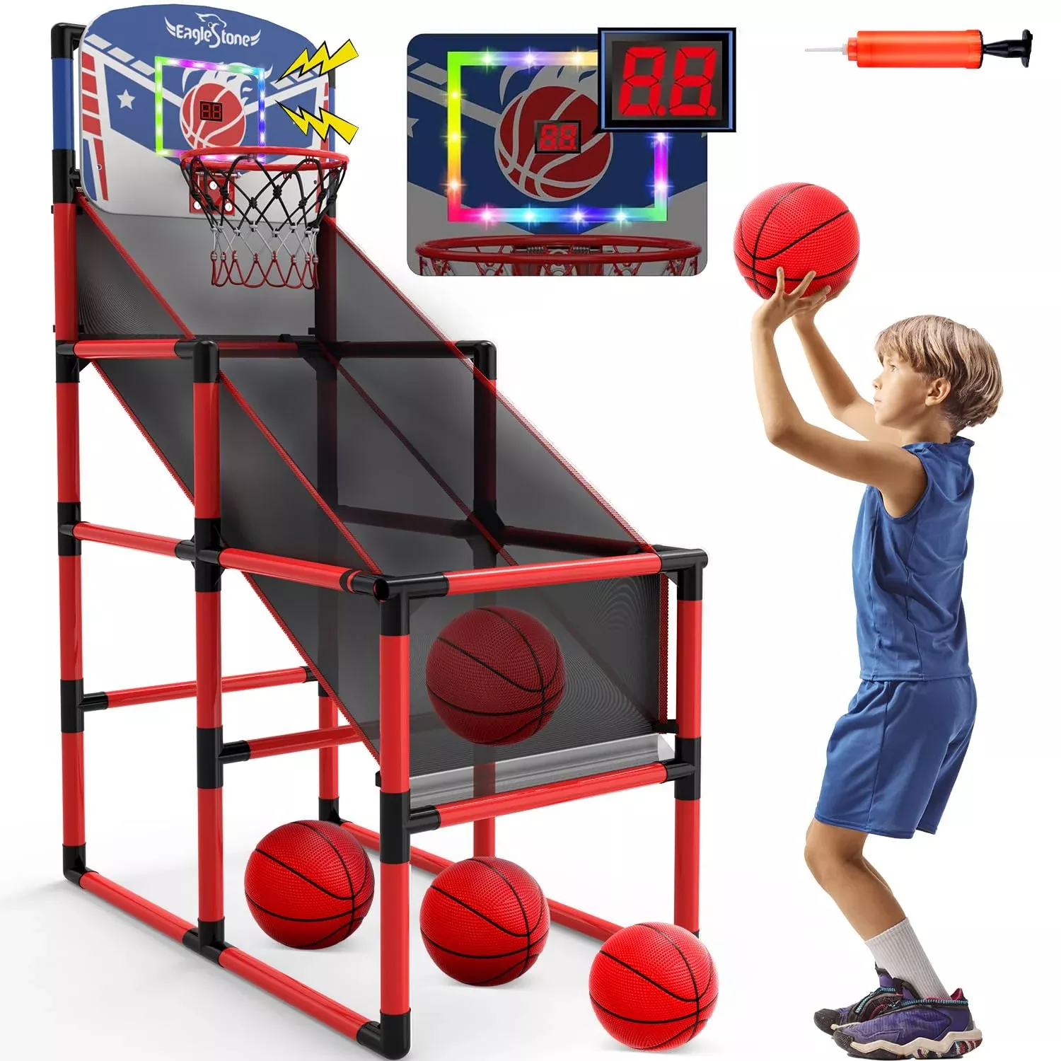 Eaglestone 63In Kids Arcade Basketball Hoop Indoor, Led Scoreboard Bas