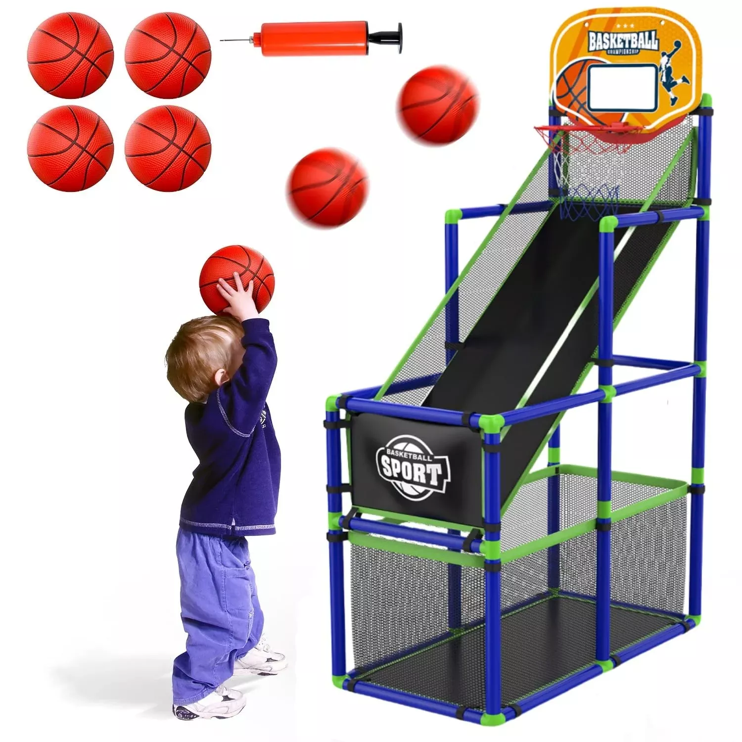 EagleStone Arcade Basketball Hoop Game for Kids, 36-50 Inches, Blue Yellow