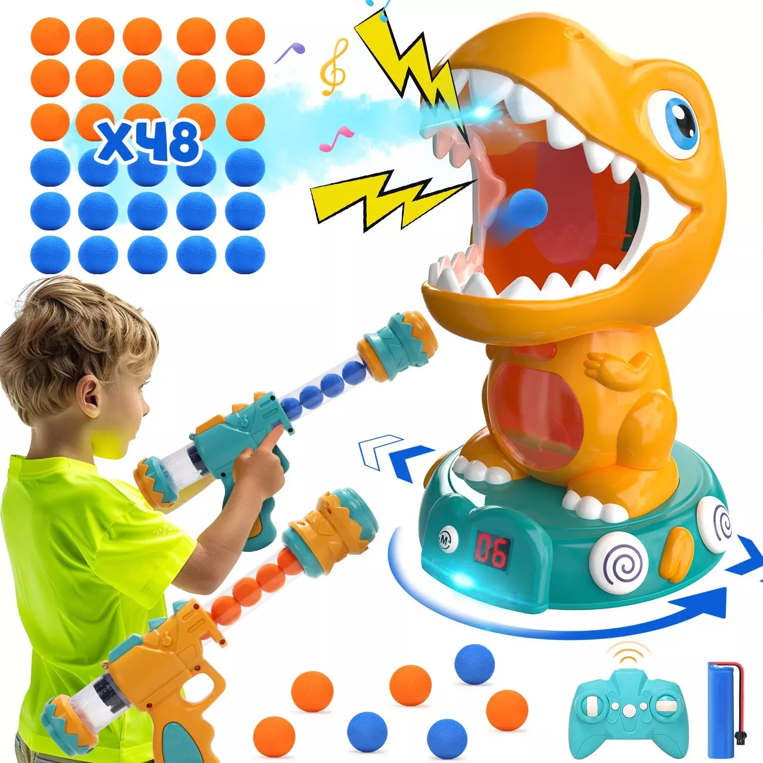 EagleStone Dinosaur Shooting Toy, Remote Control, Yellow, Medium