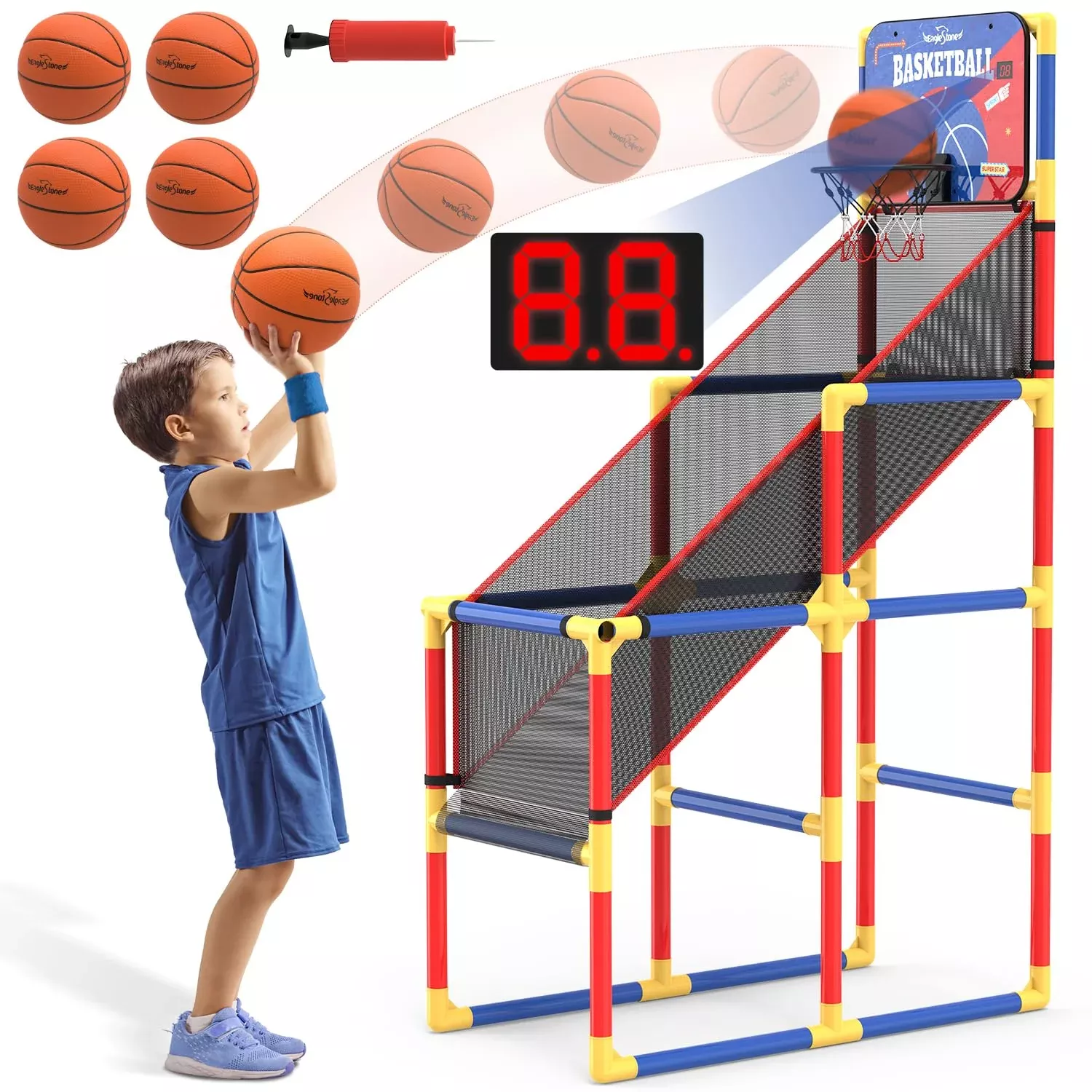 EagleStone Kids Basketball Hoop Arcade Game, Red/Blue, Medium Size