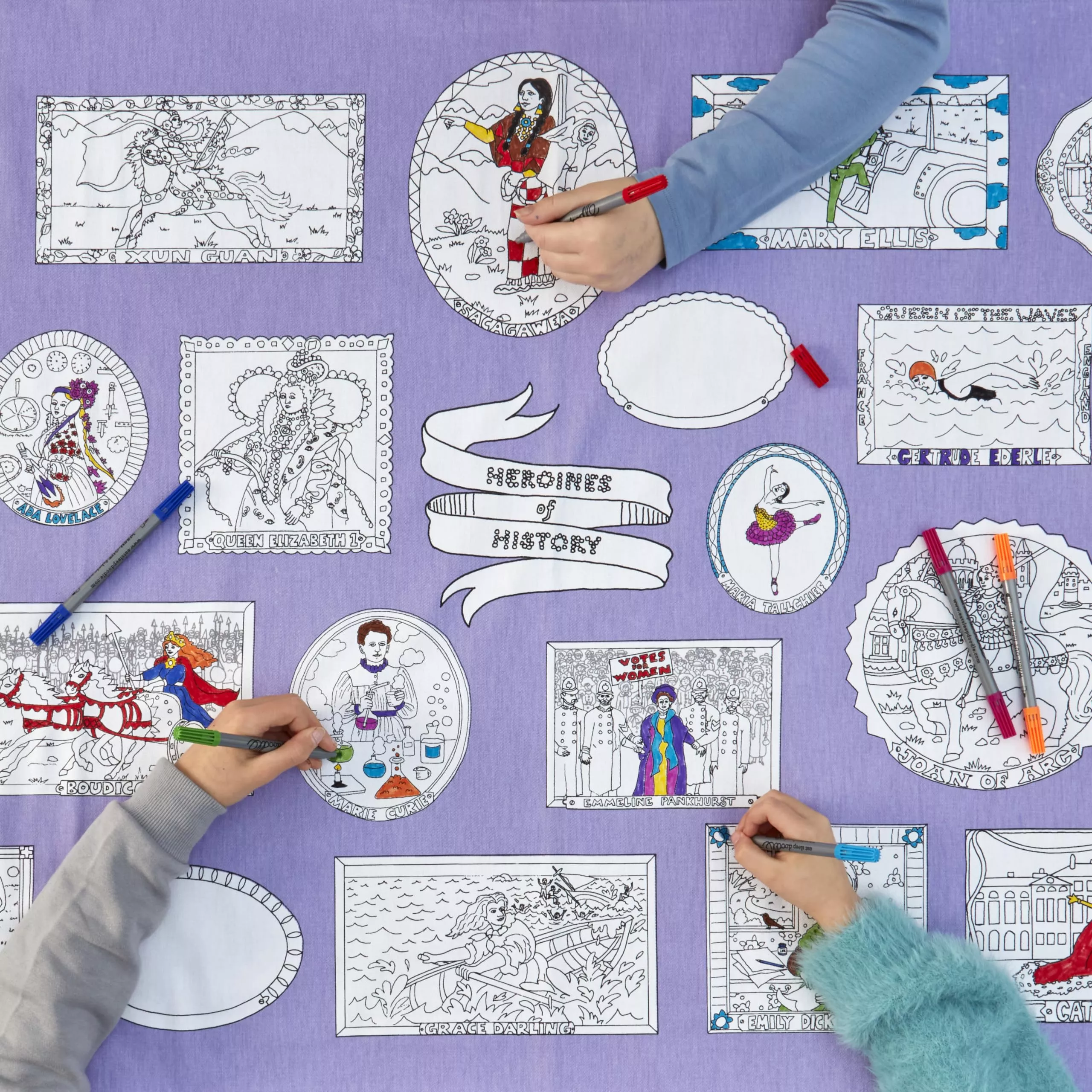 eatsleepdoodle Coloring Tablecloth for Kids - Heroines of History