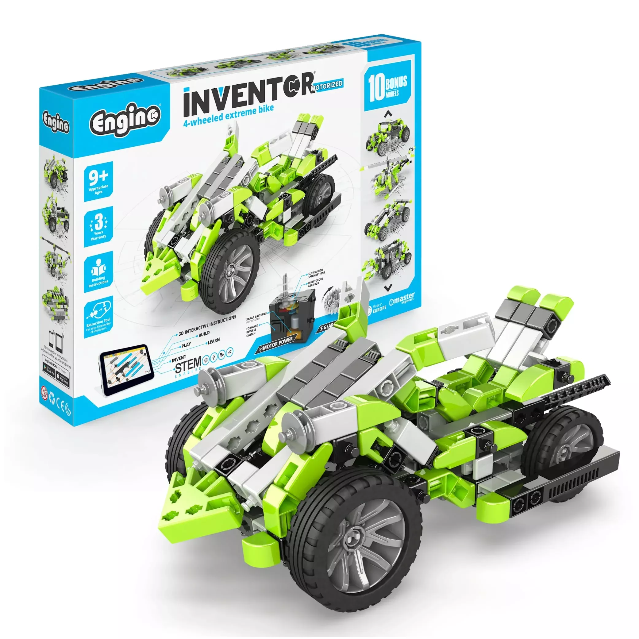 Engino- Inventor Stem Toys, Motorized 4-Wheeled Extreme Bike, Construc